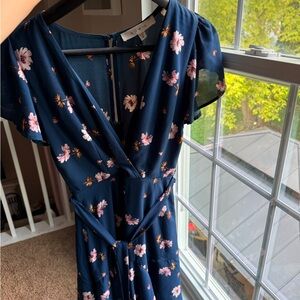 Blue and Pink Flutter Sleeve Midi Sundress
